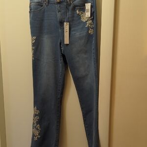 Nicole Miller Denim Jeans with Floral Detail